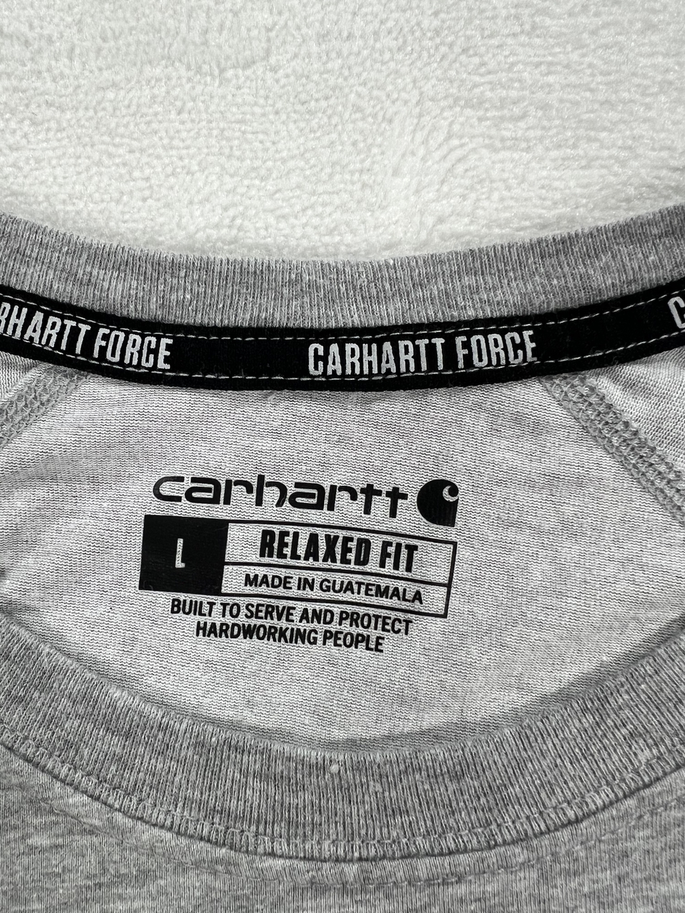 Carhartt Long-Sleeve Pocket Tee in Light Gray with Logo Patch - Picture 2 of 7